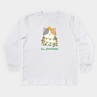 Ew Christmas Cute Calico Cat Christmas Tree Kids Long Sleeve T-Shirt